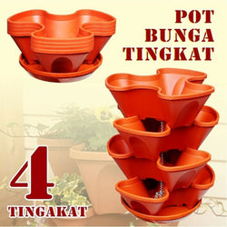 Pot Bunga Susun 4 + Tatakan Bawah - Cokelat Muda