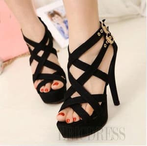 High Heels Wanita Hitam Tali