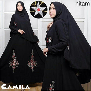 Gamis Camelia Syari Bordir Bunga 2in1