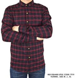 KEMEJA PANJANG COWOK  FLANEL PANEL - KOTAK MERAH
