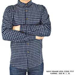 KEMEJA COWOK LENGAN PANJANG  FLANEL KOTAK - BIRU TUA