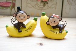 Happy Banana Monkey Couple Figurine