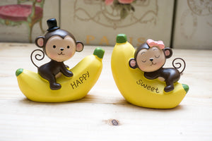 Happy Banana Monkey Couple Figurine